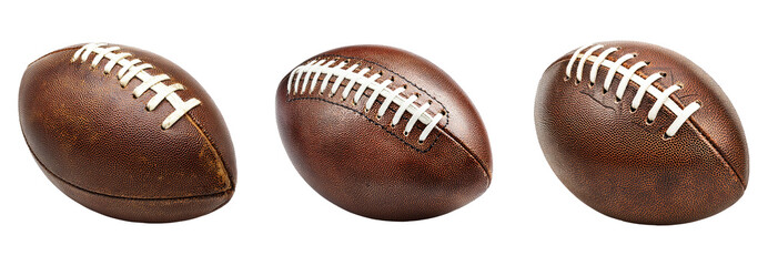 Fototapeta premium Three Vintage Leather Footballs on Transparent Background