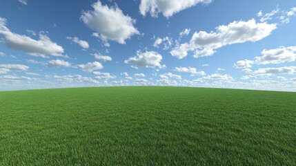 Fototapeta premium Lush green field, sunny sky, rolling hills, idyllic landscape, nature background, website banner