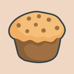 chocolate cupcake with outline flat vector design.