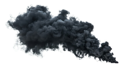 Thick black smoke cloud on transparent background. Transparent background