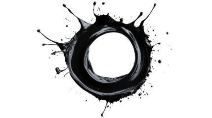 Dynamic black paint splash on transparent background. Transparent background
