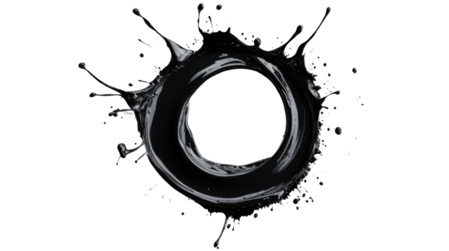 Dynamic black paint splash on transparent background. Transparent background