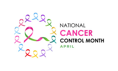 National Cancer Control Month observed in April every year Vector graphics of background template. A leaf with Realistic ribbon. Design for banner, cards, prints, social media, poster, flyer.