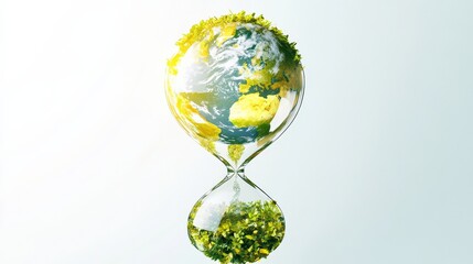 Hourglass with Earth and Greenery Symbolizing Time and Environmental Awareness (1)