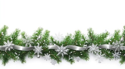 Festive Silver and Green Christmas Garland with Snowflakes
