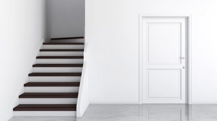 Obraz premium Modern home interior staircase, door, white wall, empty room, real estate