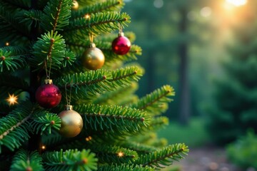 Evergreen Tree with Ornaments, winter, Christmas tree