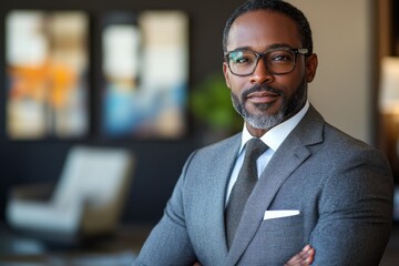 Fototapeta premium Portrait of a confident businessman wearing glasses in a formal suit