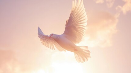 White dove soaring sunset sky peace hope spirituality