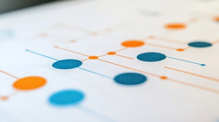 Office desk, flowchart analysis, progress report, blurred background, business planning