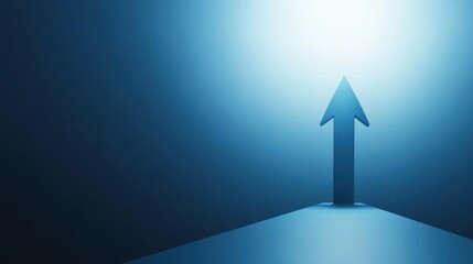 Upward arrow, illuminated, blue background, growth concept