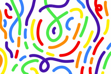 Abstract wavy ribbon. Colorful curvy line background. Party confetti background. Rainbow colored doodle line. Vector pattern.
