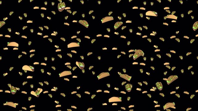Tacos taco loop tile Cartoon falling with alpha channel. This is a cartoony loopable and tileable Mexican element with transparency. Great as transparent LED content