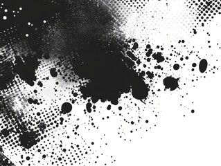 Monochrome vector art with scattered splatters and halftone mist