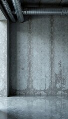 Grey concrete wall with exposed ducts , concrete, modern