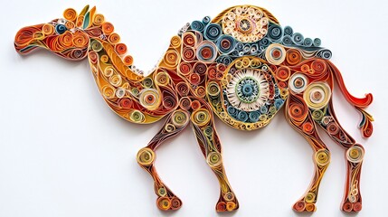 Obraz premium Intricate Paper Quilling Art of a Camel with Colorful Spirals and Swirls Detail Design.