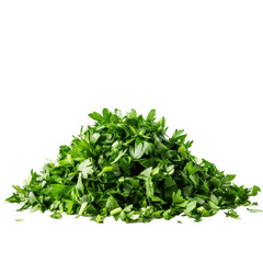 Obraz premium Chopped Parsley Leaves in a Small Pile Isolated on Transparent or blank Background, PNG