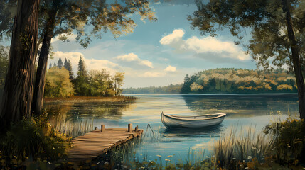 Obraz premium Whispers of the lake. Whispering Harbor. Illustration
