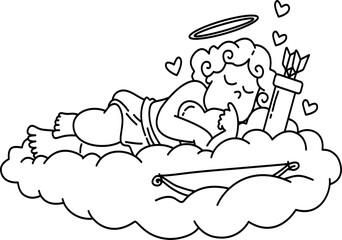 Hand drawn cute cupid boy cartoon doodle outline 