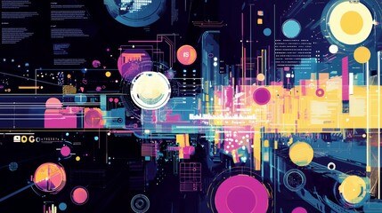 Fototapeta premium A stylized infographic of the ISO certification roadmap, vivid colors, layered details highlighting key milestones, and futuristic typography, Pop Art Digital Illustration