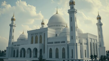 Obraz premium Majestic white mosque under a cloudy sky.