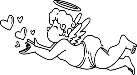 Hand drawn cute cupid boy cartoon doodle outline 