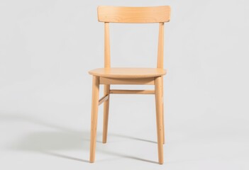 Minimalist wooden chair, light wood, studio setting with neutral backdrop, furnishing design