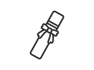 リボンのついた、卒業証書ケースのアイコン（線画）のイラスト