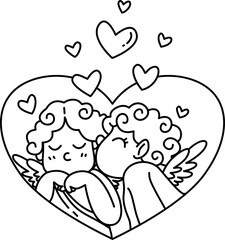 Fototapeta premium Hand drawn cute cupid boy cartoon doodle outline 