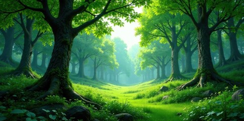 Naklejka premium Lush forest landscape with a vast expanse of trees and greenery, forest, scenery