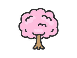 桜の木のアイコン（線画カラー）のイラスト