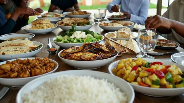 Delicious spread of various dishes on a table.