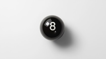 Black Eight Ball on White Background: Minimalist Billiards Photography