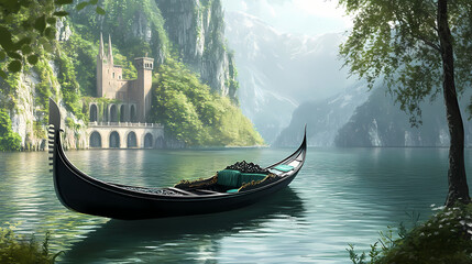 A beautifully crafted gondola. Whispering Harbor. Illustration