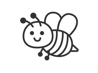 蜜蜂のキャラクターのアイコン（線画）のイラスト