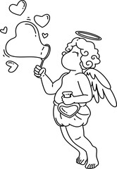 Hand drawn cute cupid boy cartoon doodle outline 