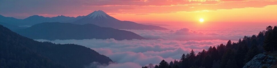 Fototapeta premium Mountains at dawn with misty fog and sunrise , mountains, sunrise, mist