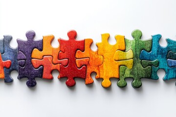 Obraz premium Colorful jigsaw puzzle pieces arranged on a white background