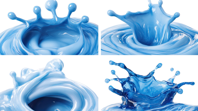 Blue Water Drops and Splashes on Transparent Background Generative AI