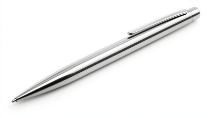 Sleek silver pen isolated on white background.  Perfect for business or professional use.