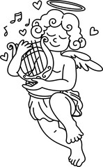 Hand drawn cute cupid boy cartoon doodle outline 