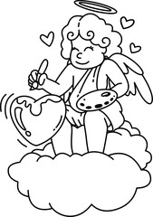 Hand drawn cute cupid boy cartoon doodle outline 