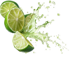Cut Lime Wedges with Visible Juice Droplets Isolated on Transparent or blank Background, PNG