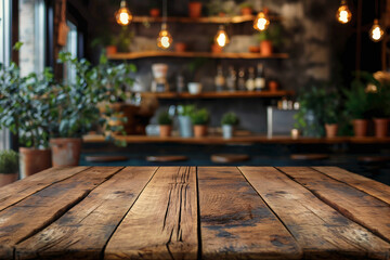 Golden sunlight spills onto a rustic wooden table, illuminating potted plants against a backdrop of a large window overlooking a lush garden, symbolizing a tranquil indoor escape.