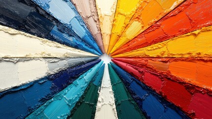 Fototapeta premium A vibrant circular arrangement of paint colors radiating from the center.