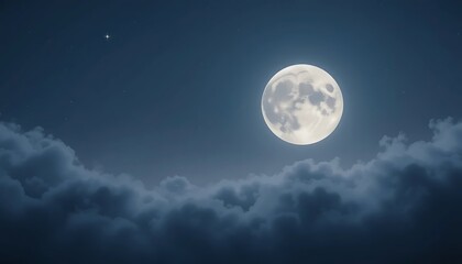 Full Moon Rising Over Night Clouds And Stars