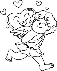 Hand drawn cute cupid boy cartoon doodle outline 