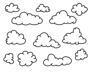 Set clouds sketch hand drawn doodle vector isolated. 