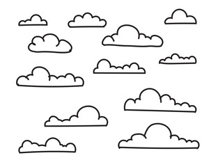 Set clouds sketch hand drawn doodle vector isolated. 