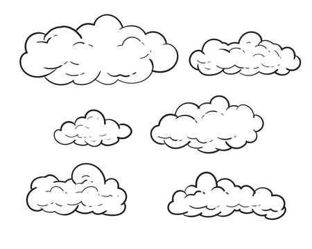 Set clouds sketch hand drawn doodle vector isolated. 